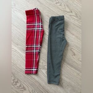 Toddler Girl Red Plaid and Black Houndstooth Leggings - Bundle of 2